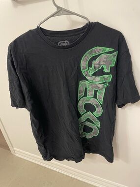 Ecko Unlimited Black Tee with Neon Green Vertical Logo